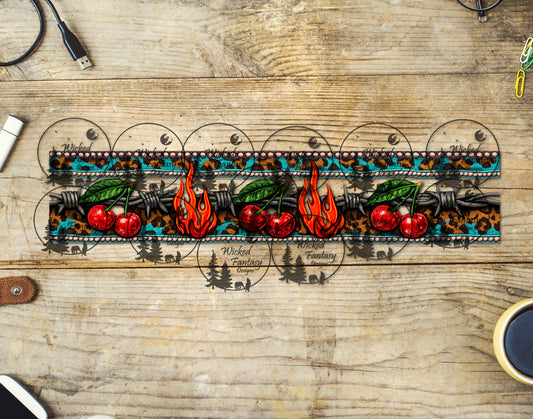 UVDTF Checkered Leopard Cherries and Barb Wire Border Element 11"