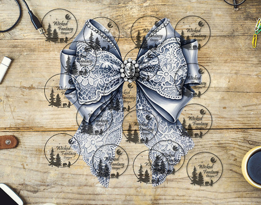 UVDTF Grey Satin Lace Bow