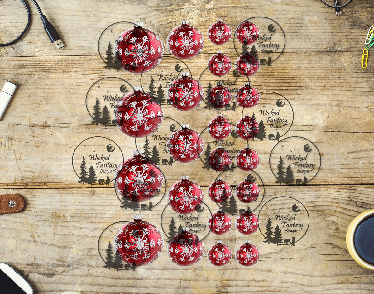 UVDTF Red Snowflake Ornaments Elements 11" x 6"