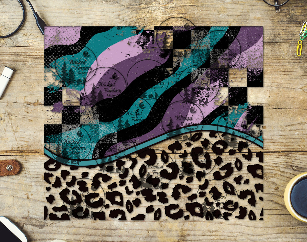 UVDTF Teal Purple Checkered Leopard 20oz 30oz 10"x10"