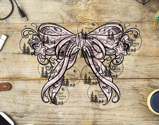 UVDTF Light Pink Ribbon Filagree Bow