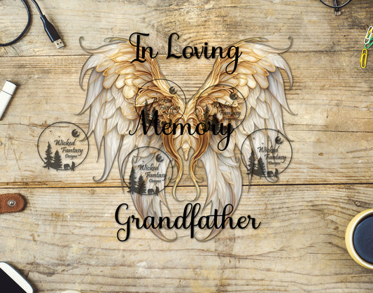 UVDTF In Loving Memory Grandfather Gold Angel Wings