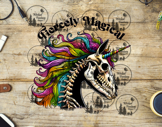 UVDTF Decal Fiercely Magical Rainbow Unicorn Skeleton 1pc