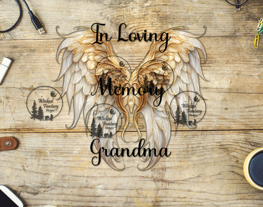 UVDTF In Loving Memory Grandma Gold Angel Wings