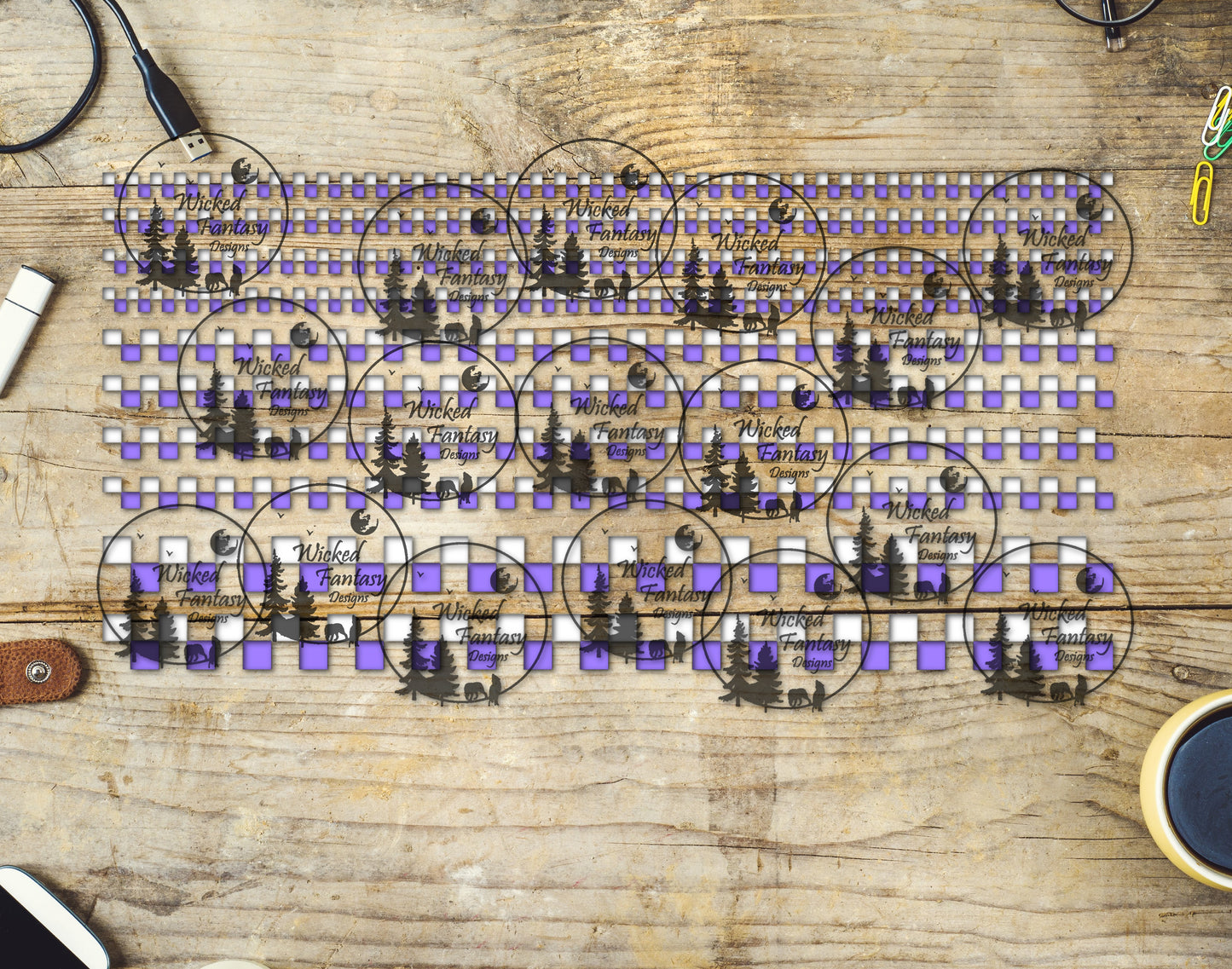 UVDTF Lavender and White Checkered 6x12" Striping Element