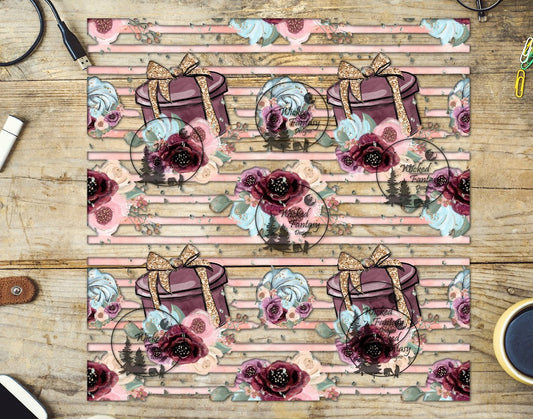 UVDTF Pink and Burgundy Floral Stripes 20oz 30oz 10x10"