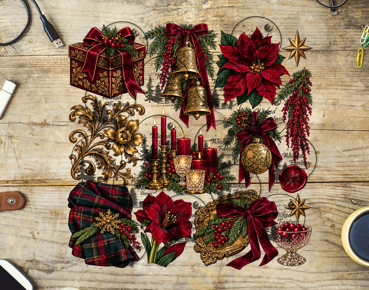 UVDTF Red Poinsettia Christmas Element Sheet