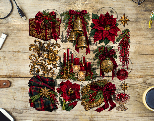 UVDTF Red Poinsettia Christmas Element Sheet