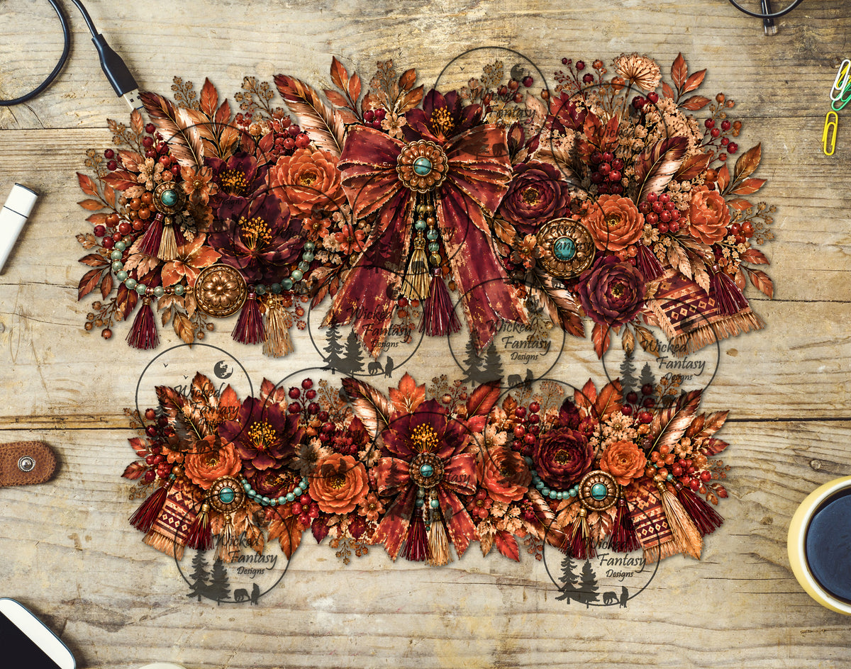 UVDTF Rust Floral Bow 40oz 16oz