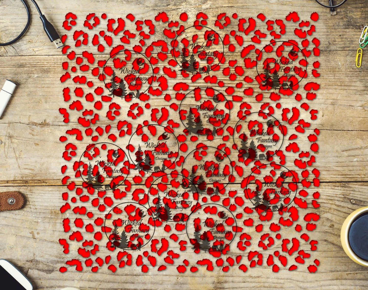 UVDTF Lipstick Red Small Fuzzy Leopard Print 10"x10" Element Sheet