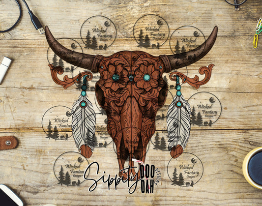 UVDTF Tooled and Turquoise Boho Cow Skull