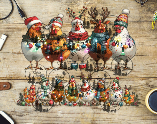 UVDTF Christmas Beanie Chickens with Lights 16oz 40oz Tumbler Wrap Element