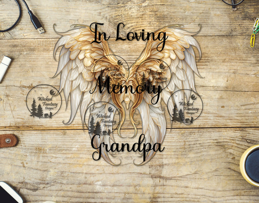 UVDTF In Loving Memory Grandpa Gold Angel Wings