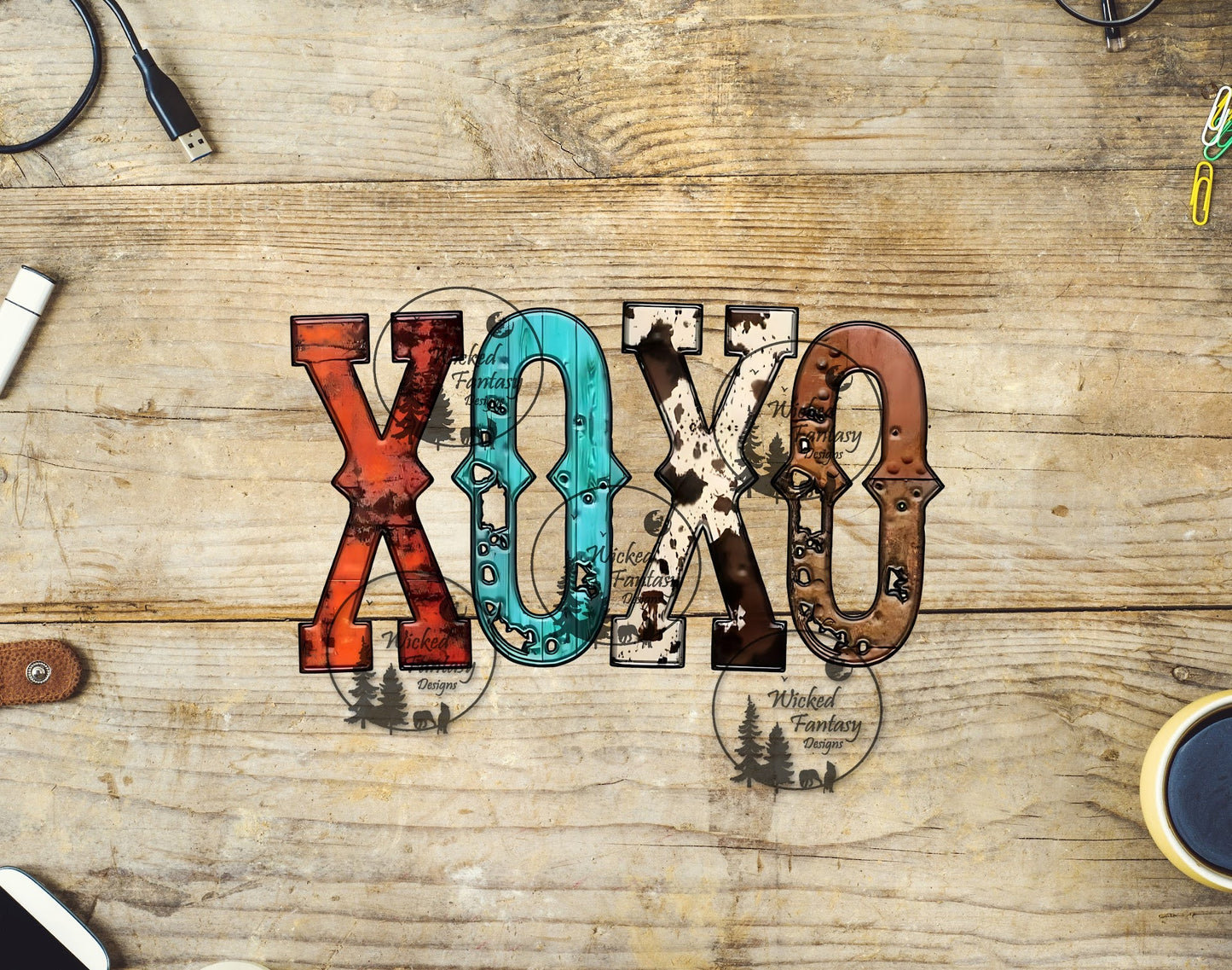 UVDTF XOXO Rustic Western and Cow Print 16oz 40oz Tumbler Wrap Element