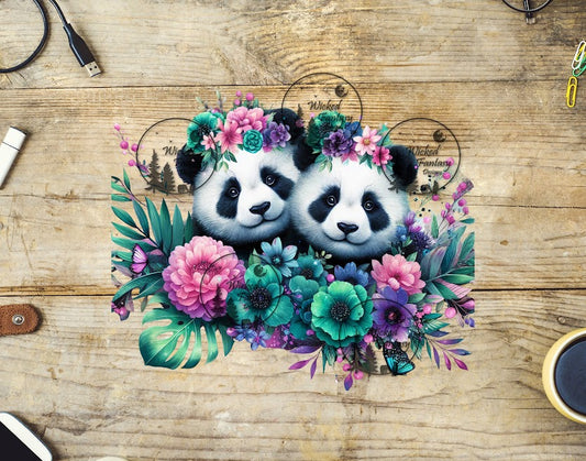 UVDTF Panda Pair with Flowers