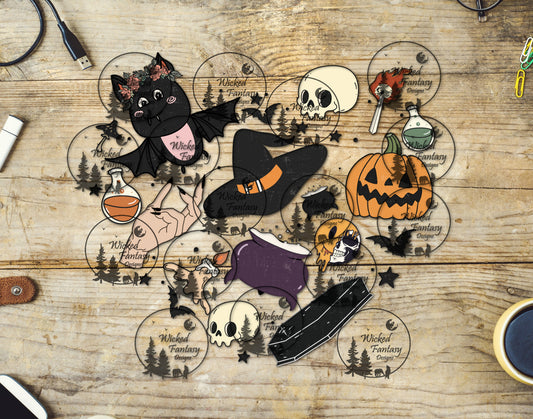 UVDTF Halloween Heart with Bat Witch Hat Coffin