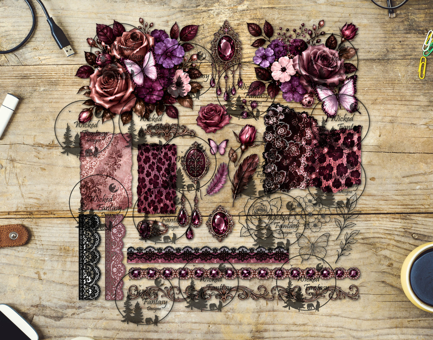 UVDTF Regal Dusty Rose and Pink Leopard Multimedia Element Sheet