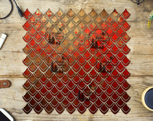UVDTF Red Gold Grunge Dragon Scales 10"x10" Element