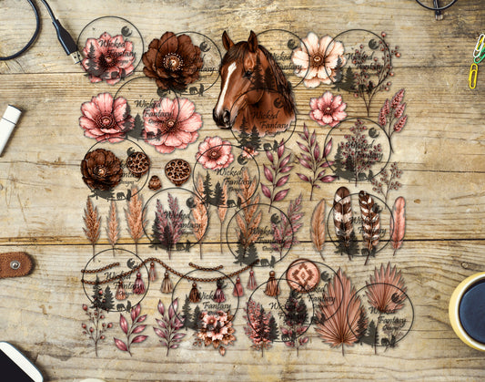 UVDTF Blush and Chocolate Florals with Horse Element Sheet