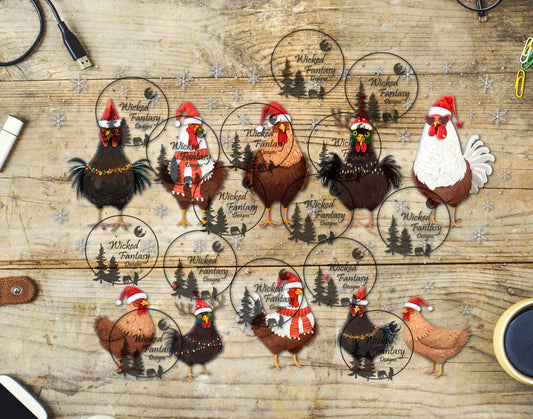 UVDTF Five Christmas Chickens Tumbler Element 16oz 40oz Wrap
