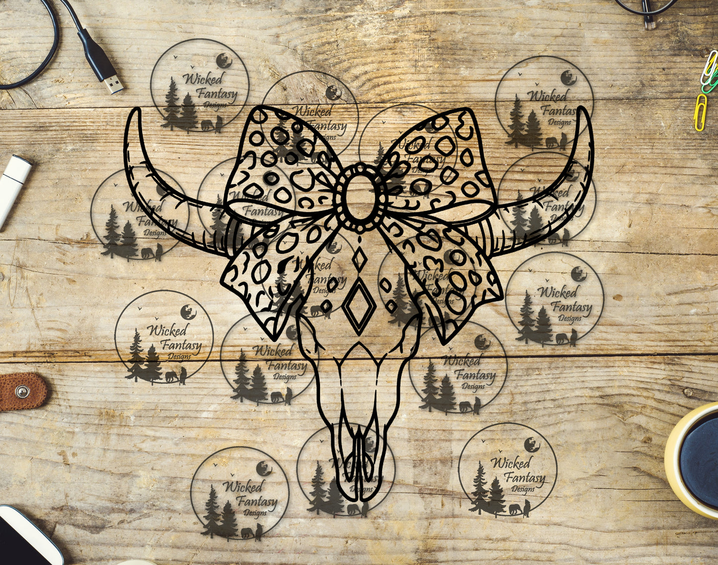 UVDTF Cow Skull with Bow