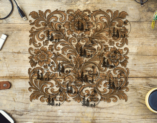 UVDTF Heirloom Filagree Tooled Leather 20oz 30oz 10"x10" Element