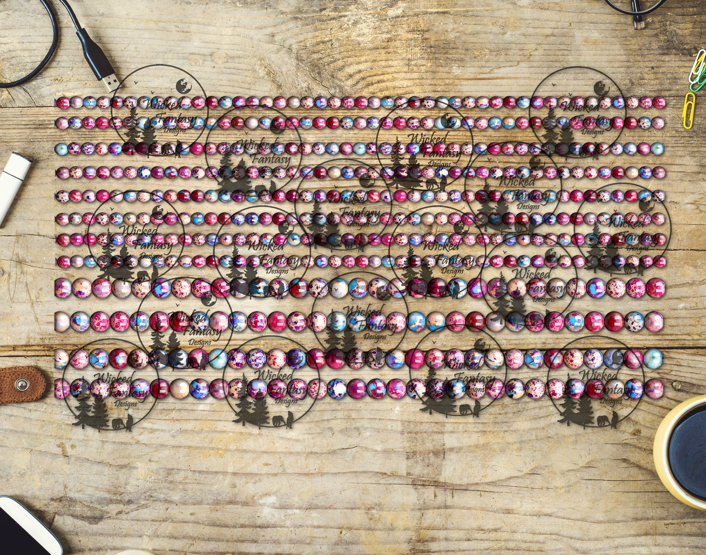 UVDTF Pink and Blue Marbled Beads 6x12" Striping