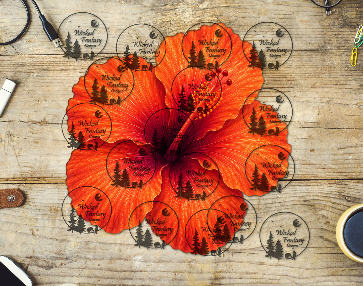 UVDTF Orange Hibiscus Flower