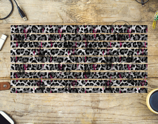 UVDTF Grey Leopard Print with Pink 6x12" Striping element