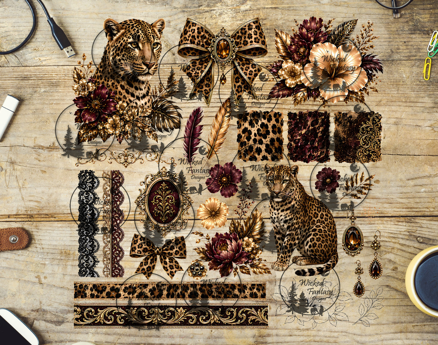 UVDTF Regal Burgundy Leopard Multimedia Element Sheet