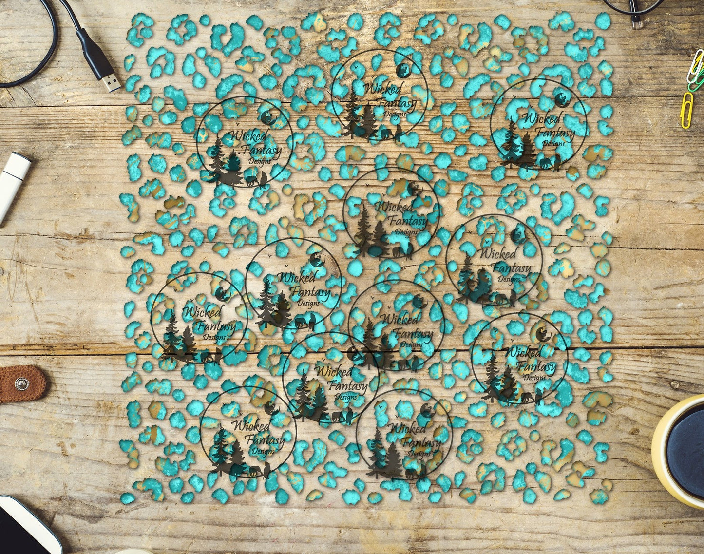 UVDTF Teal Dust Small Fuzzy Leopard Print 10"x10" Element Sheet