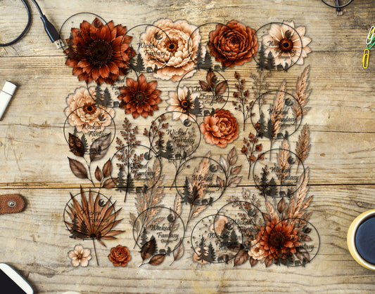 UVDTF Pampas Grass and Rust Florals Element Sheet