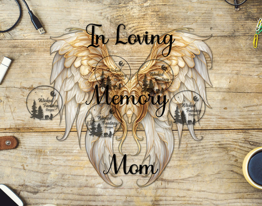 UVDTF In Loving Memory Mom Gold Angel Wings