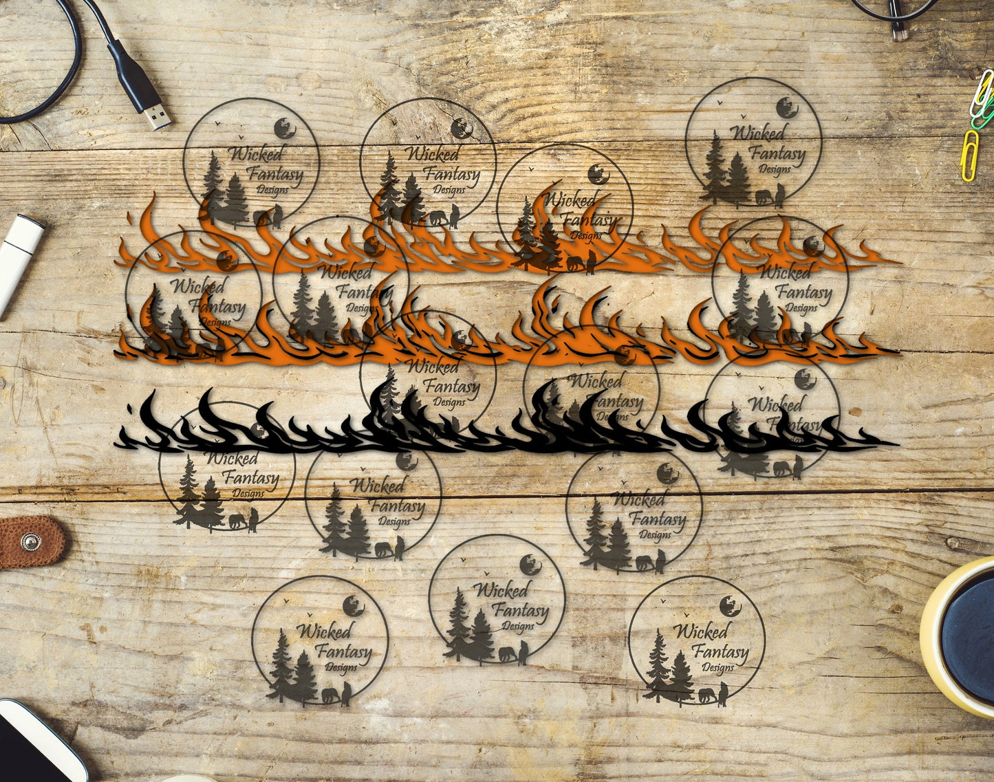 UVDTF Black and Orange Flames Border Element