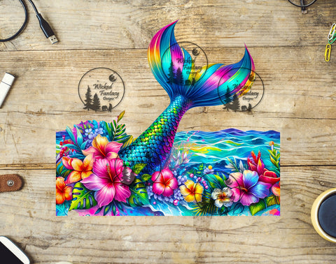 UVDTF Mermaid Tails and Hibiscus Flowers 20oz 30oz 10"x10" Element