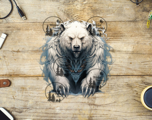 UVDTF White Bear with Tribal Markings