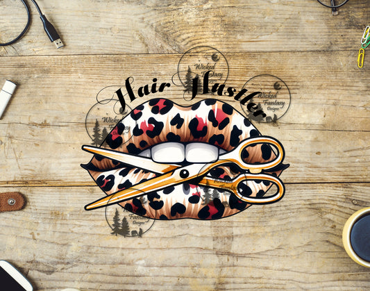 UVDTF Hair Hustler Leopard Print Lips and Scissors