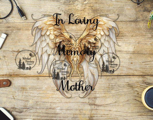 UVDTF In Loving Memory Mother Gold Angel Wings