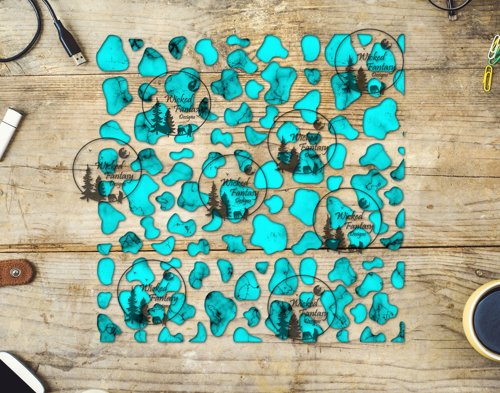 UVDTF Turquoise Rounded Cow Print 20oz 30oz 10"x10" Element