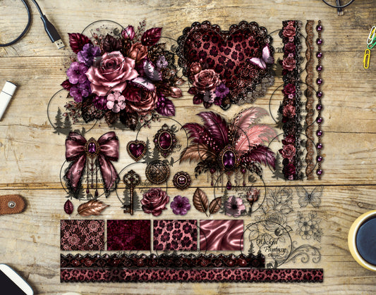 UVDTF Regal Dusty Rose and Pink Leopard Heart Multimedia Element Sheet