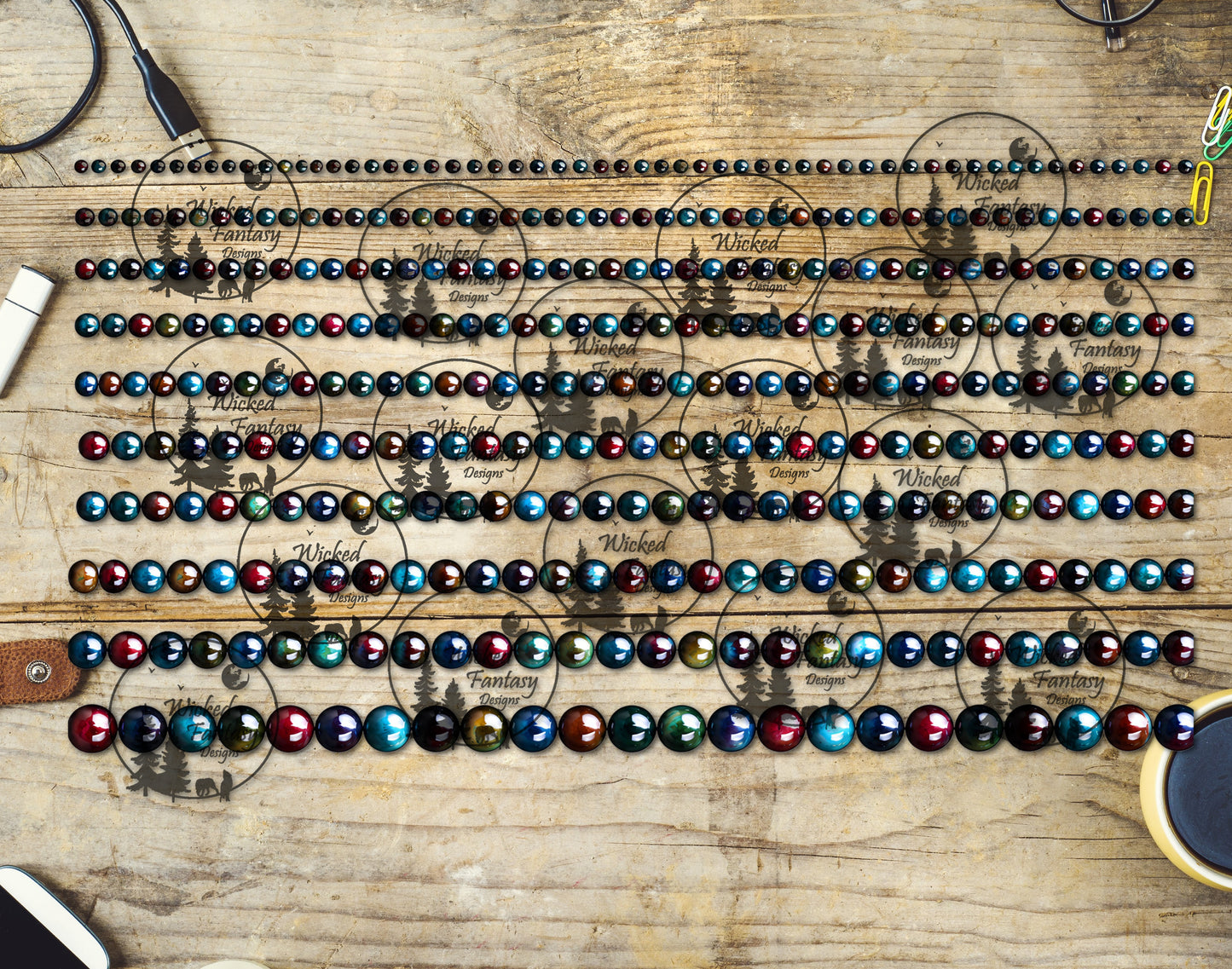 UVDTF Rainbow Tigers Eye Beads 6x12" Striping