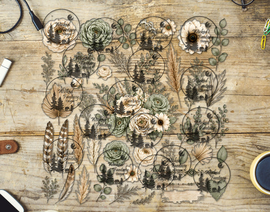 UVDTF Sage and Cream Boho Florals Element Sheet