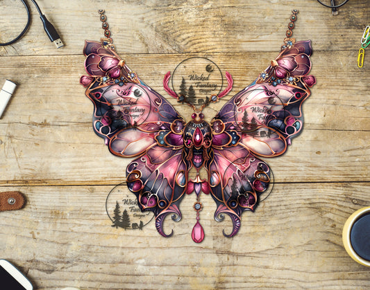 UVDTF Pink Stained-glass Steampunk Moth