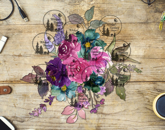 UVDTF Pink Purple Teal Flower Arrangement
