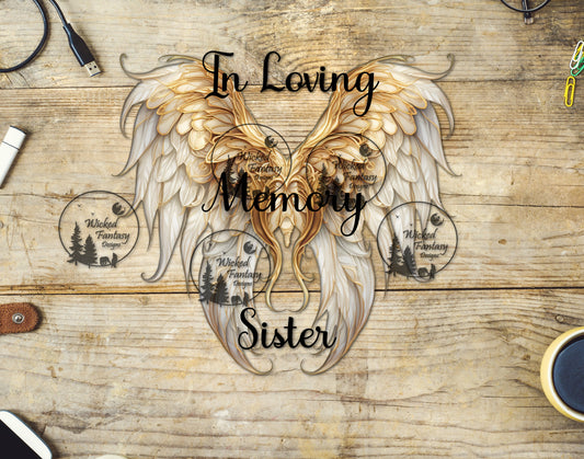 UVDTF In Loving Memory Sister Gold Angel Wings