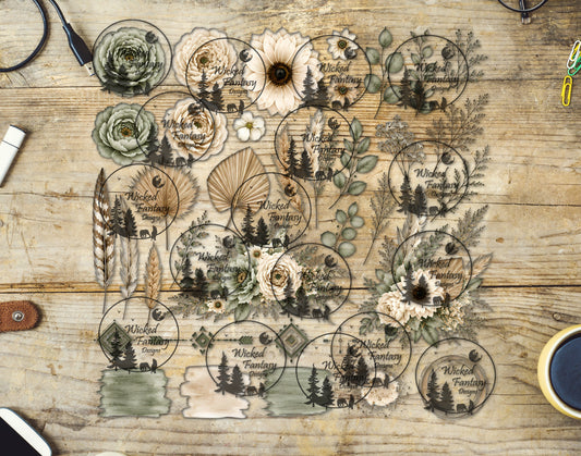 UVDTF Boho Sage and Cream Florals Element Sheet