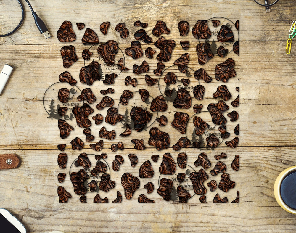 UVDTF Tooled Leather Rounded Cow Print 20oz 30oz 10"x10" Element