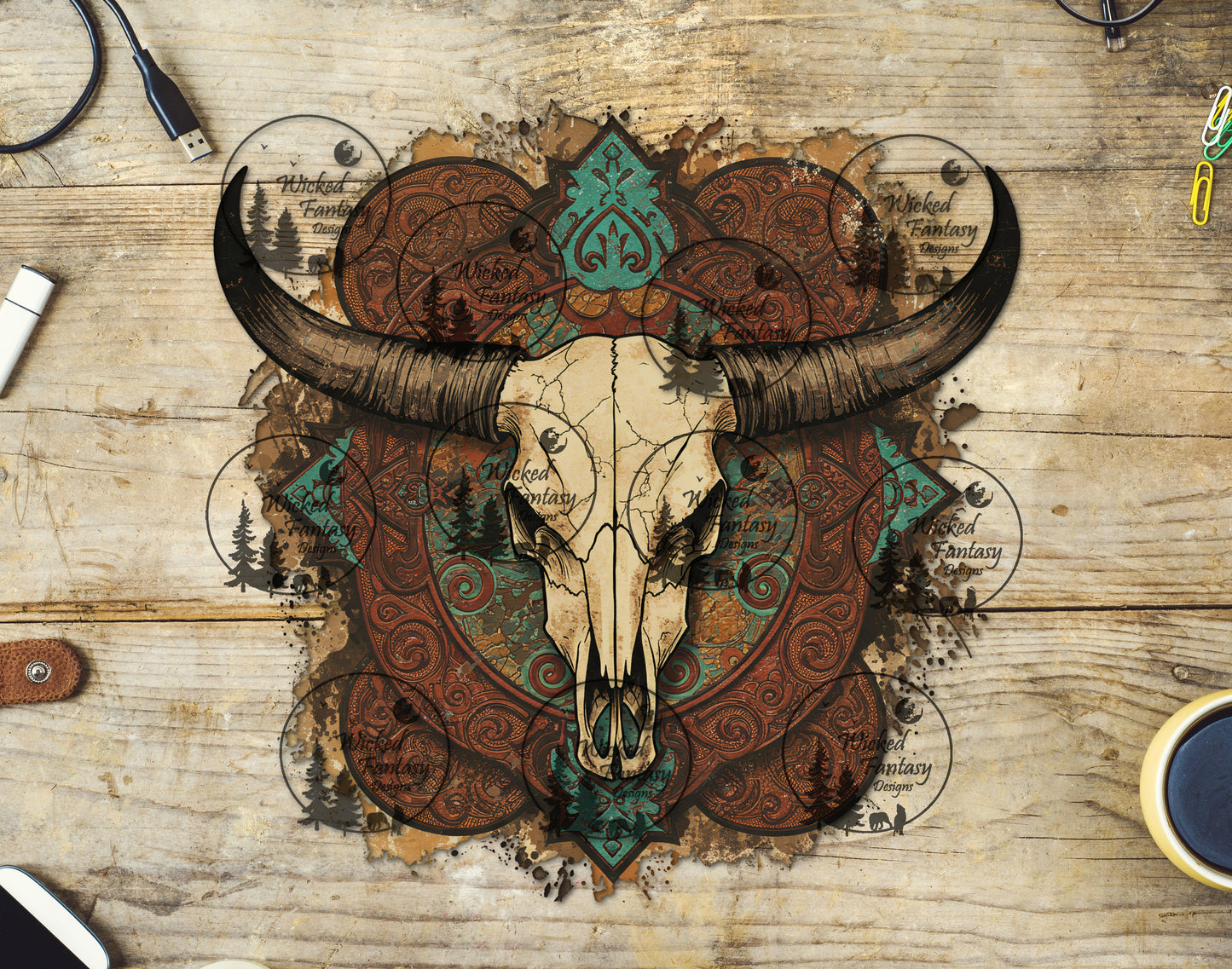 UVDTF Cow Skull with Tooled Leather