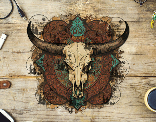 UVDTF Cow Skull with Tooled Leather