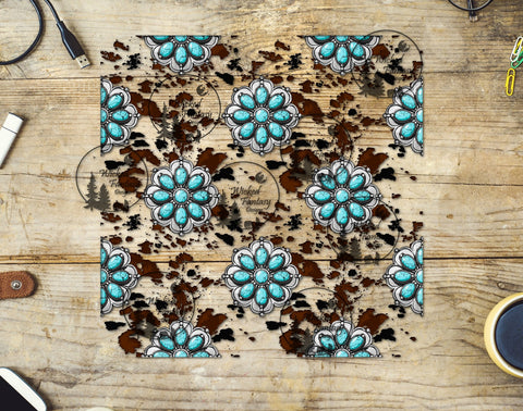 UVDTF Turquoise and Cow Print 20oz 30oz 10"x10" Element